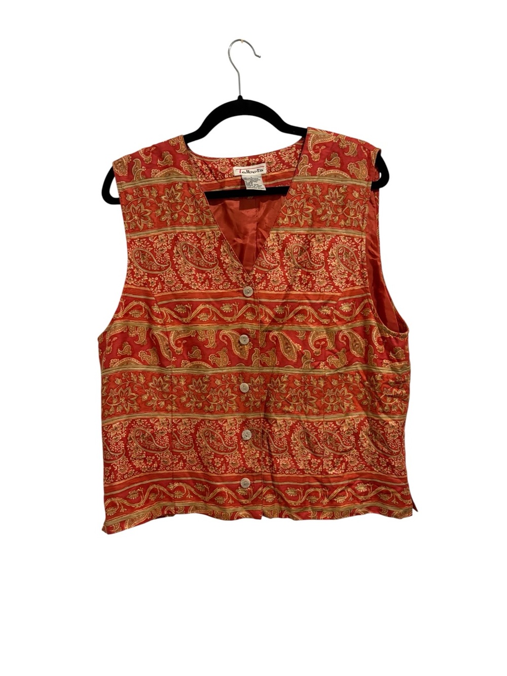 Talbots Vintage Red Paisley Button Front Women's Vest